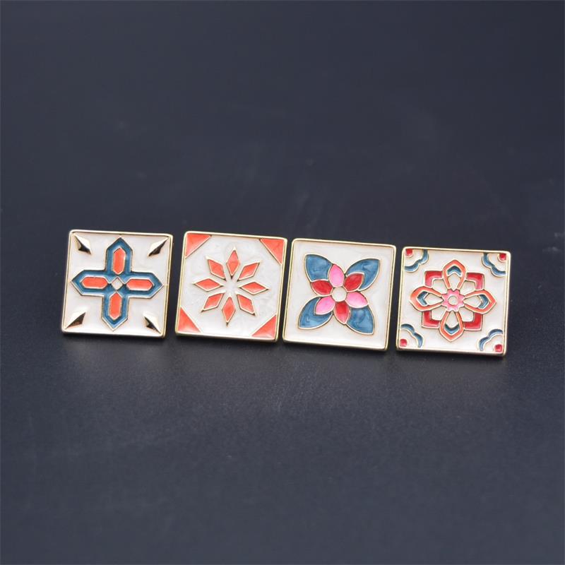 Unisex Collar Buckle Cufflinks Square Drip Oil Creative Pattern