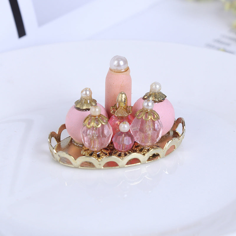 Pink Perfume Tray 1:12 Scale Dollhouse Furniture Bedroom Bath Decorative Tray