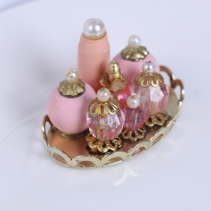 Pink Perfume Tray 1:12 Scale Dollhouse Furniture Bedroom Bath Decorative Tray