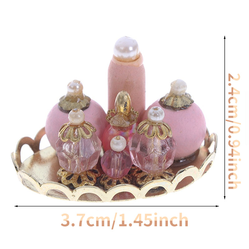 Pink Perfume Tray 1:12 Scale Dollhouse Furniture Bedroom Bath Decorative Tray