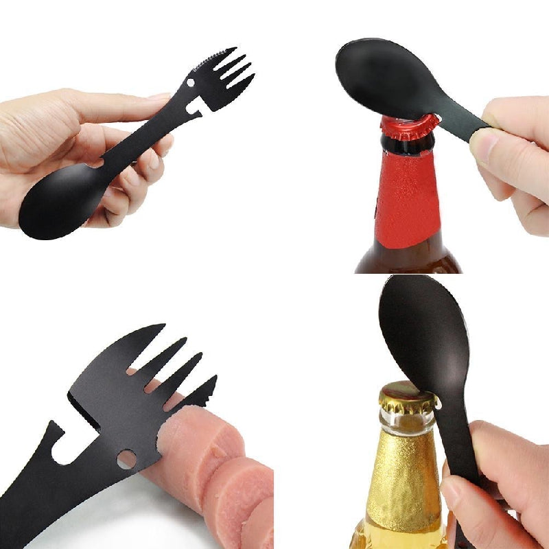 5-in-1 Outdoor Cutlery Bottle Opener Picnic Spoons Forks Stainless Steel