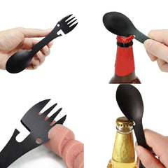 5-in-1 Outdoor Cutlery Bottle Opener Picnic Spoons Forks Stainless Steel