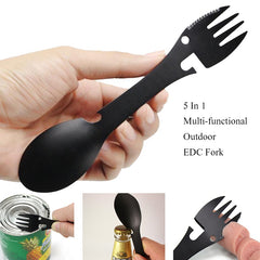 5-in-1 Outdoor Cutlery Bottle Opener Picnic Spoons Forks Stainless Steel