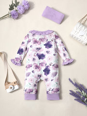 2pcs Baby Girls Floral Romper & Headband Set Clothes