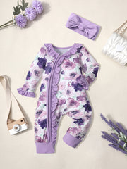 2pcs Baby Girls Floral Romper & Headband Set Clothes