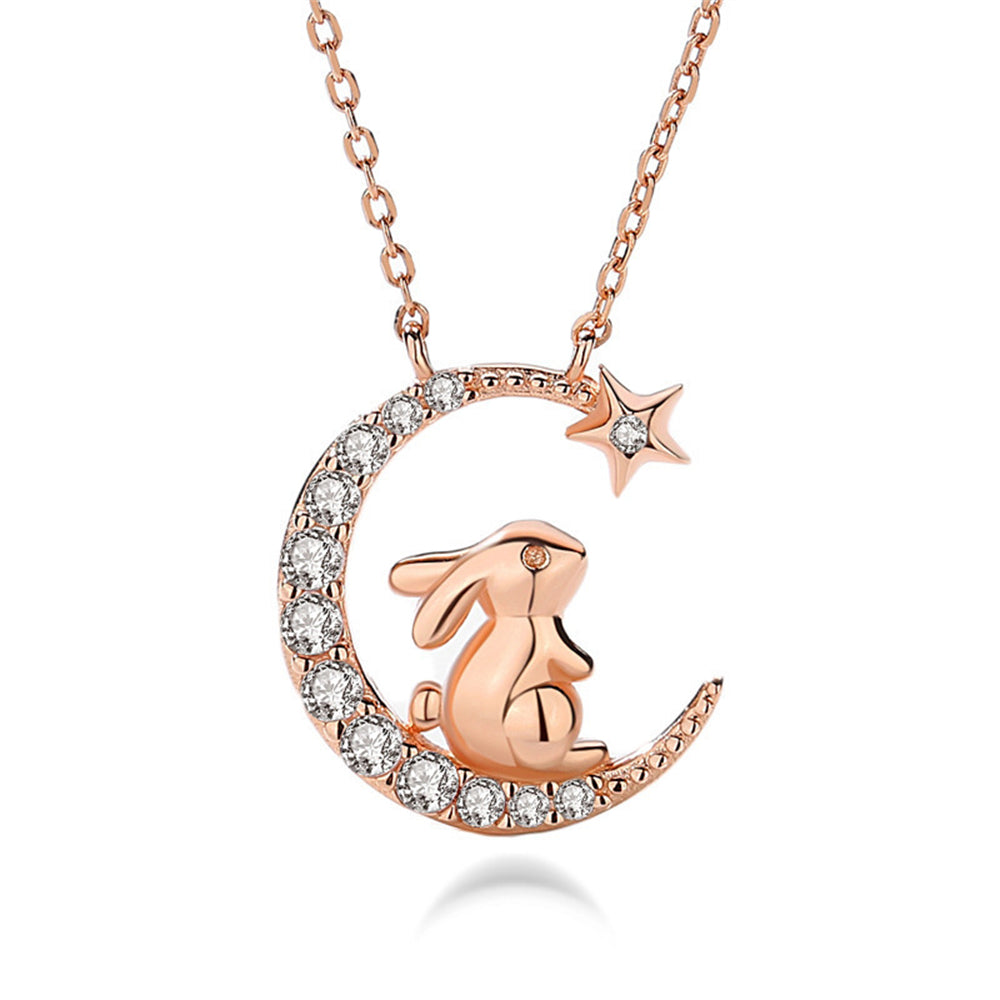 Cartoon Rabbit Moon Pendant Necklace - Holiday Birthday Gift