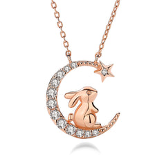 Cartoon Rabbit Moon Pendant Necklace - Holiday Birthday Gift