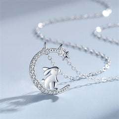Cartoon Rabbit Moon Pendant Necklace - Holiday Birthday Gift