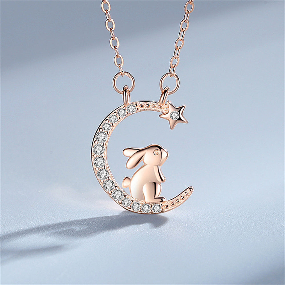 Cartoon Rabbit Moon Pendant Necklace - Holiday Birthday Gift
