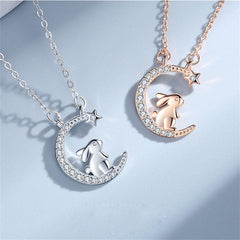 Cartoon Rabbit Moon Pendant Necklace - Holiday Birthday Gift
