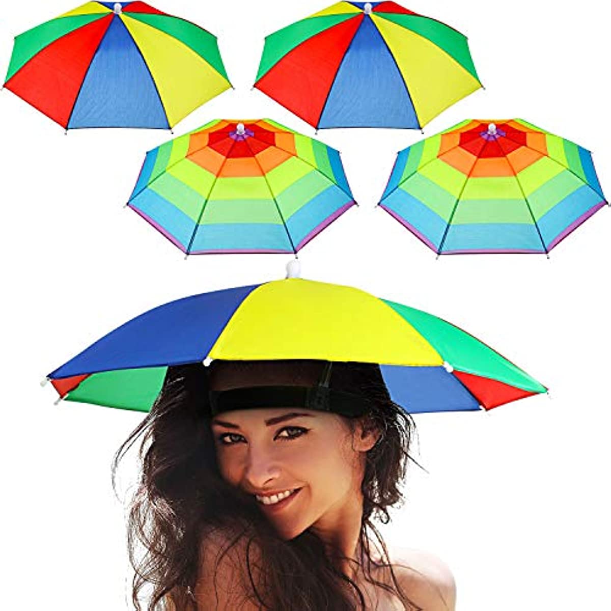 Adjustable Rainbow Umbrella Hat for Sun Protection