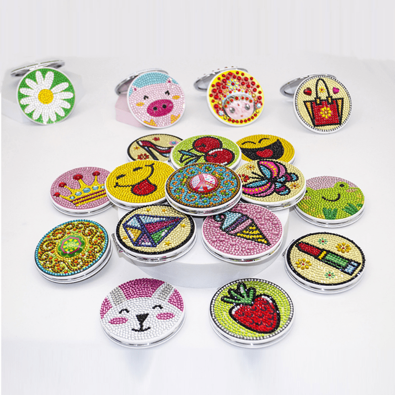 Crystal Strawberry Pattern Mirror Compact Mirror for Travel Camping Home Use