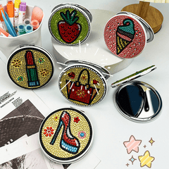 Crystal Strawberry Pattern Mirror Compact Mirror for Travel Camping Home Use