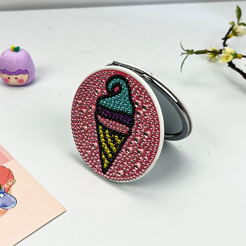 Crystal Strawberry Pattern Mirror Compact Mirror for Travel Camping Home Use