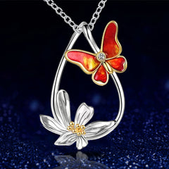 Butterfly & Flower Pendant Necklace Jewelry Gift for Girls