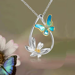 Butterfly & Flower Pendant Necklace Jewelry Gift for Girls