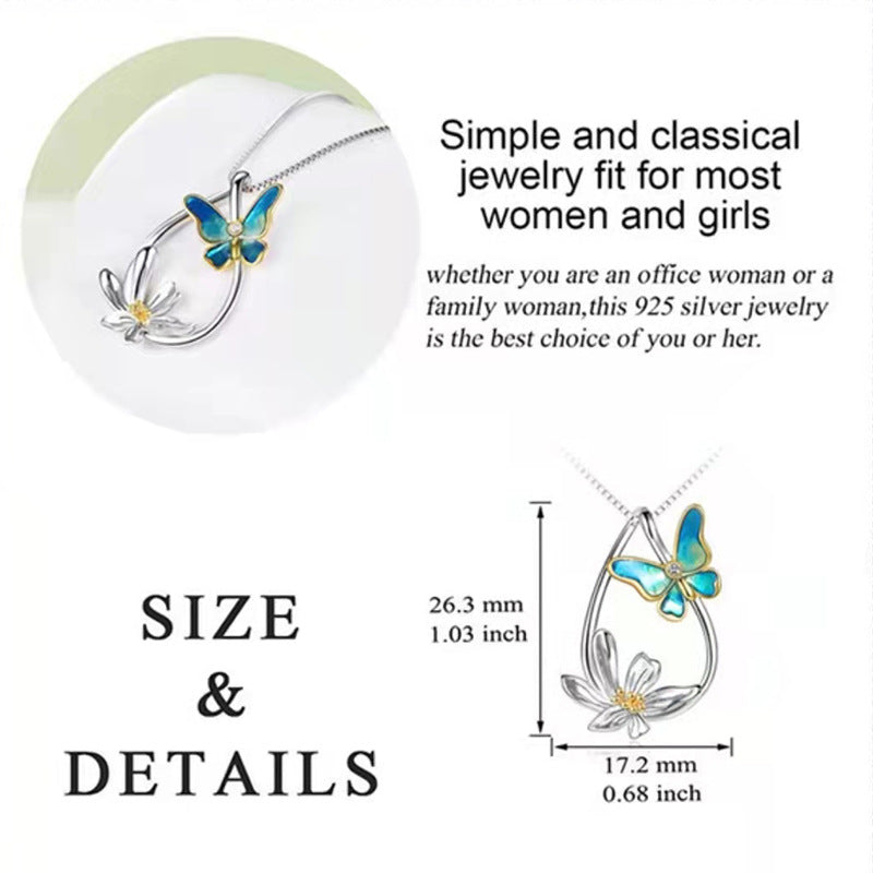 Butterfly & Flower Pendant Necklace Jewelry Gift for Girls