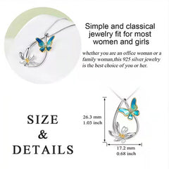 Butterfly & Flower Pendant Necklace Jewelry Gift for Girls