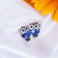Rhinestone Owl Stud Earrings Holiday Party Gift For Girls