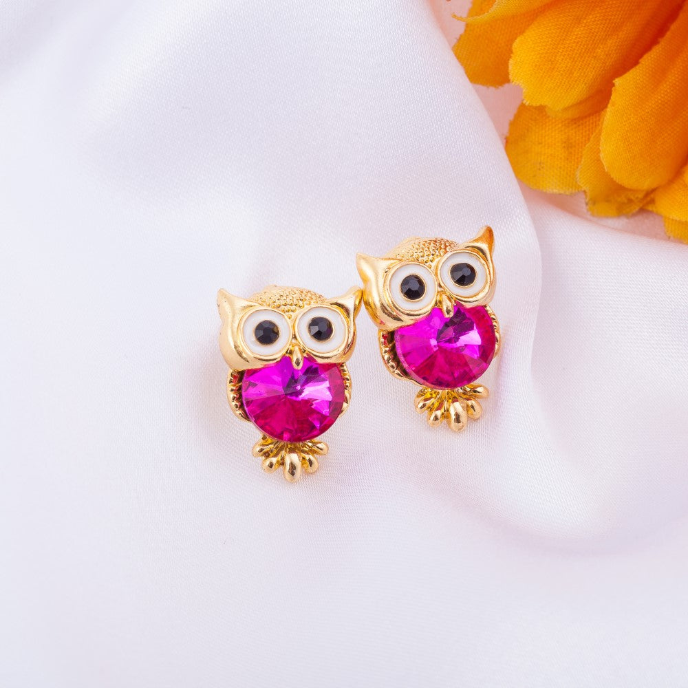 Rhinestone Owl Stud Earrings Holiday Party Gift For Girls