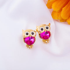 Rhinestone Owl Stud Earrings Holiday Party Gift For Girls