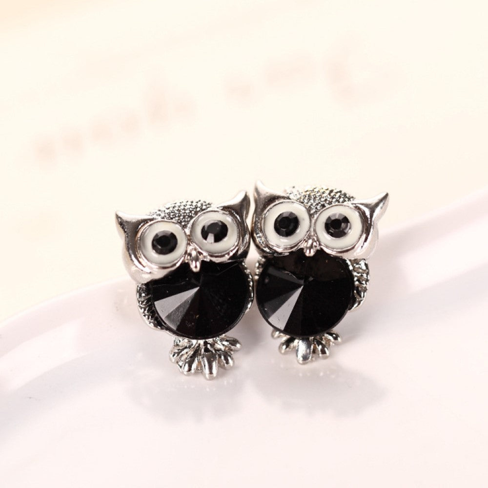 Rhinestone Owl Stud Earrings Holiday Party Gift For Girls