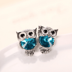 Rhinestone Owl Stud Earrings Holiday Party Gift For Girls