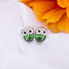 Rhinestone Owl Stud Earrings Holiday Party Gift For Girls