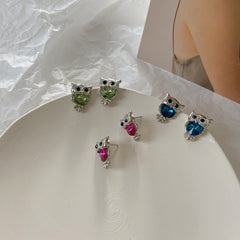 Rhinestone Owl Stud Earrings Holiday Party Gift For Girls