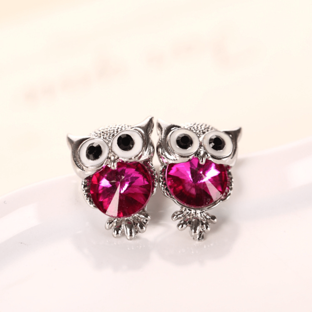 Rhinestone Owl Stud Earrings Holiday Party Gift For Girls