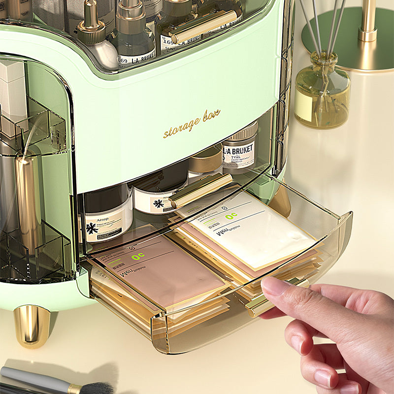 Large Dustproof Cosmetic Storage Box with Lid and Drawers Makeup Organizer