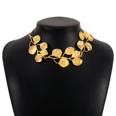 Stylish Metal Leaf Necklace in Silvery Golden Women Accessory