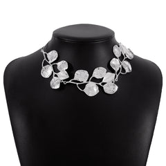 Stylish Metal Leaf Necklace in Silvery Golden Women Accessory