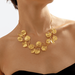 Stylish Metal Leaf Necklace in Silvery Golden Women Accessory