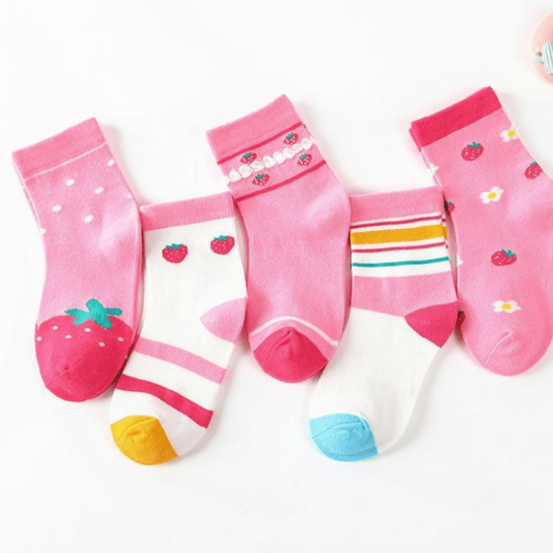5 Pairs Strawberry Tube Socks for Boys and Girls