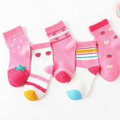 5 Pairs Strawberry Tube Socks for Boys and Girls