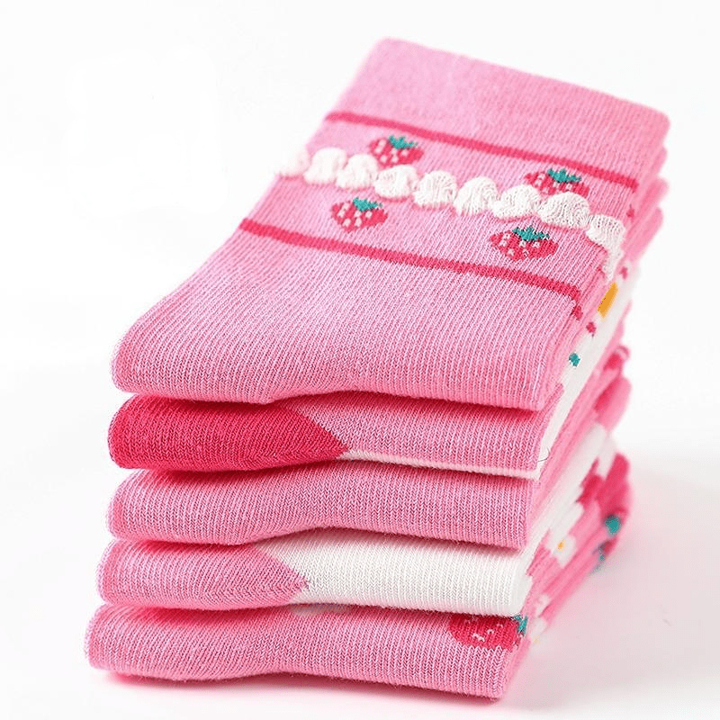 5 Pairs Strawberry Tube Socks for Boys and Girls