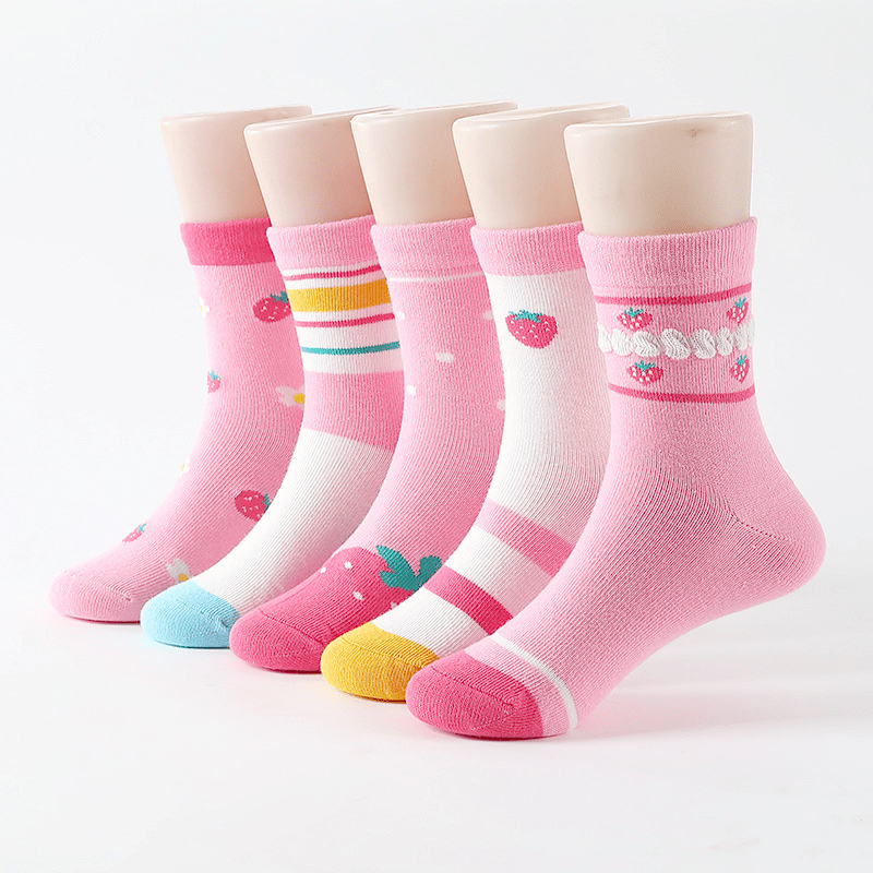 5 Pairs Strawberry Tube Socks for Boys and Girls
