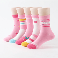 5 Pairs Strawberry Tube Socks for Boys and Girls