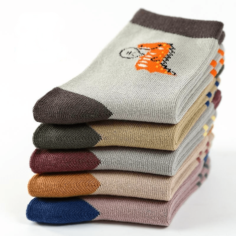 5 Pairs Boys Cartoon Animal Short Crew Socks for Kids Toddlers