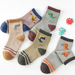 5 Pairs Boys Cartoon Animal Short Crew Socks for Kids Toddlers
