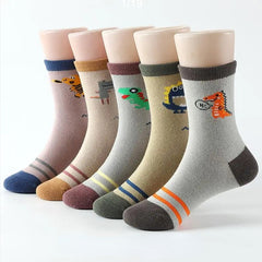 5 Pairs Boys Cartoon Animal Short Crew Socks for Kids Toddlers