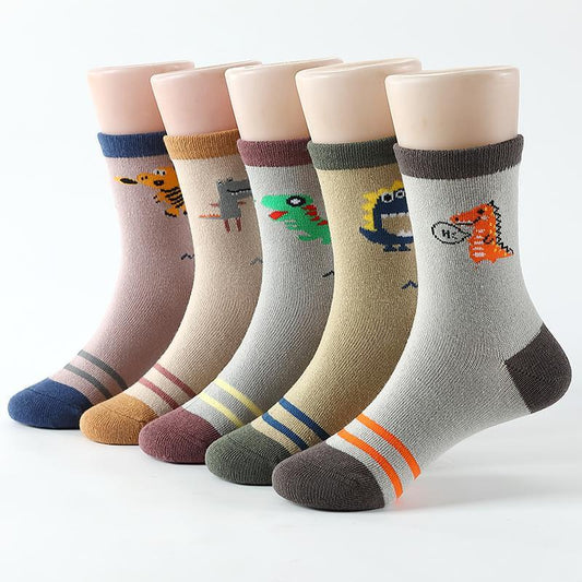 5 Pairs Boys Cartoon Animal Short Crew Socks for Kids Toddlers