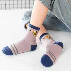 5 Pairs Boys Cartoon Animal Short Crew Socks for Kids Toddlers