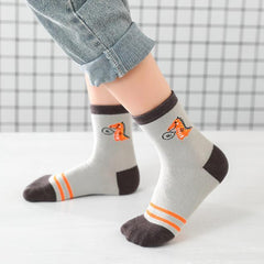 5 Pairs Boys Cartoon Animal Short Crew Socks for Kids Toddlers