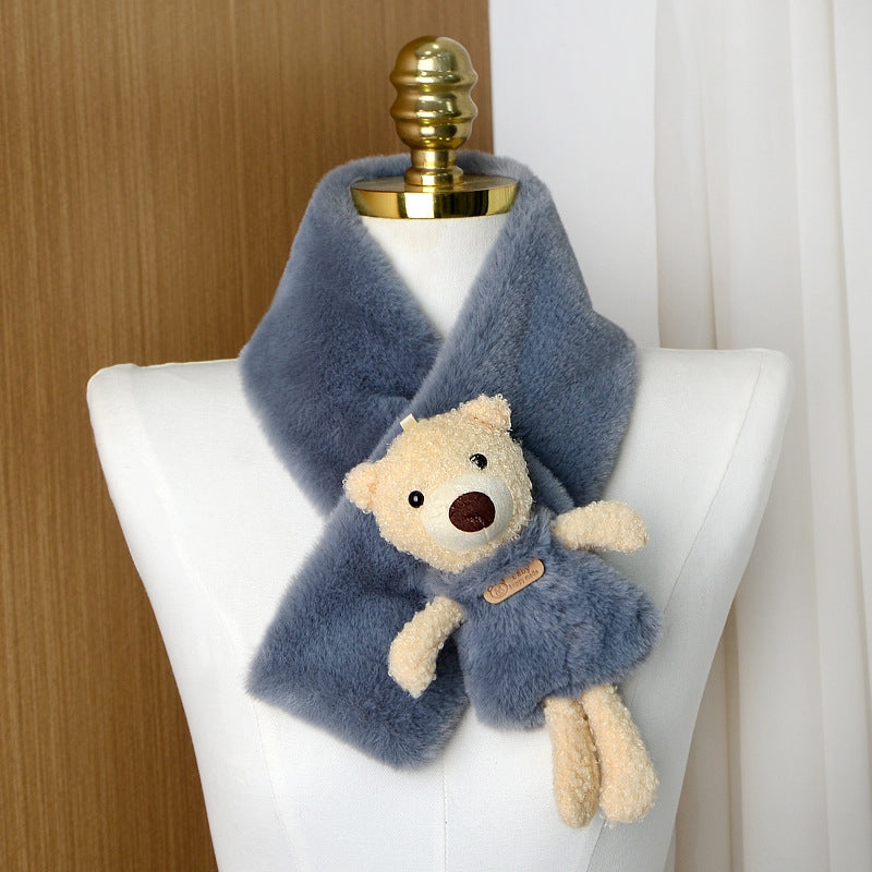 Winter Plush Bear Scarf Kids Boys Girls Cold-resistant Warm Wool