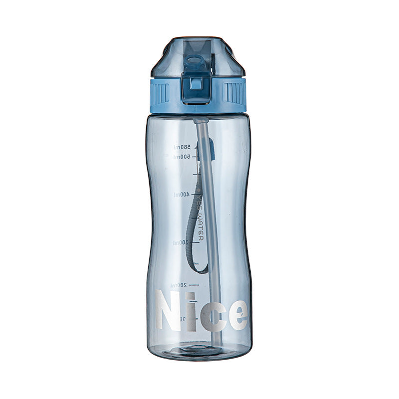 Leakproof Sports Water Bottle with Straw and Scale for Fitness Hiking