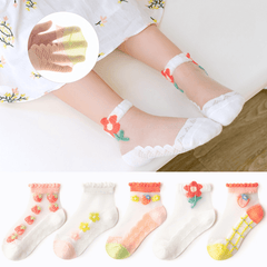 5 Pairs Girls Floral Ankle Socks Mesh Breathable Sport Socks Kids Toddlers