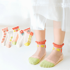 5 Pairs Girls Floral Ankle Socks Mesh Breathable Sport Socks Kids Toddlers