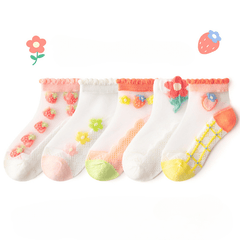 5 Pairs Girls Floral Ankle Socks Mesh Breathable Sport Socks Kids Toddlers